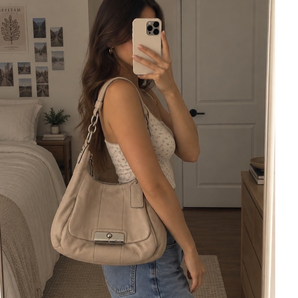 Vintage Coach Kristin Leather Large Hobo Shoulder Bag Pearl White Slouchy 16787